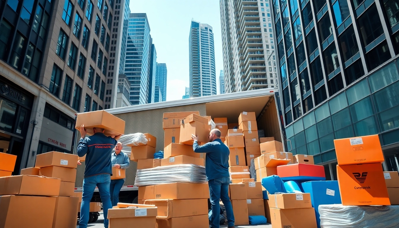 Efficient movers demonstrating Toronto moving services while packing in an urban setting.