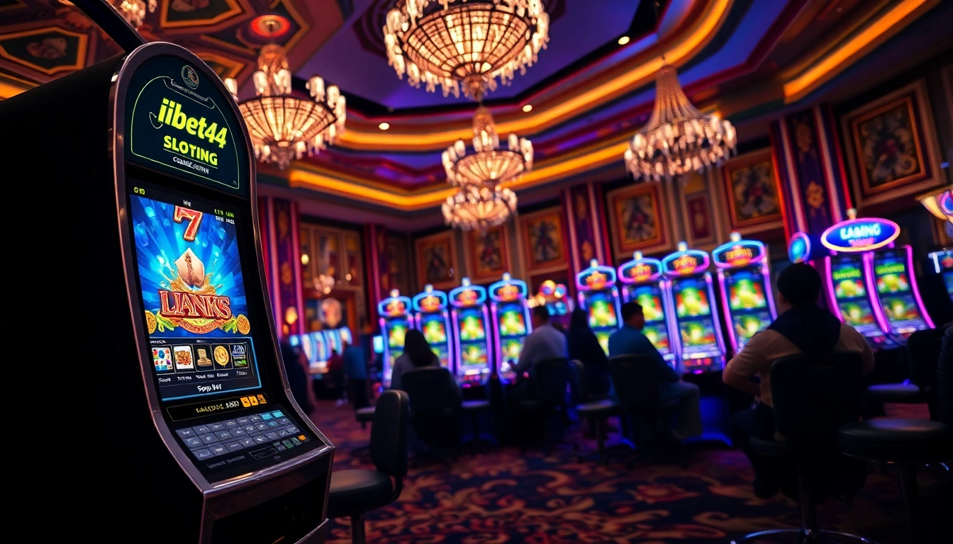 Menangkan permainan di ibet44 slot dengan desain mesin slot modern dan dekorasi kasino mewah.