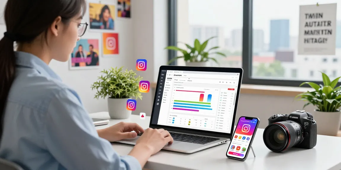 Social media manager analyzing Instagram analytics to buy real Instagram likes for effective marketing.