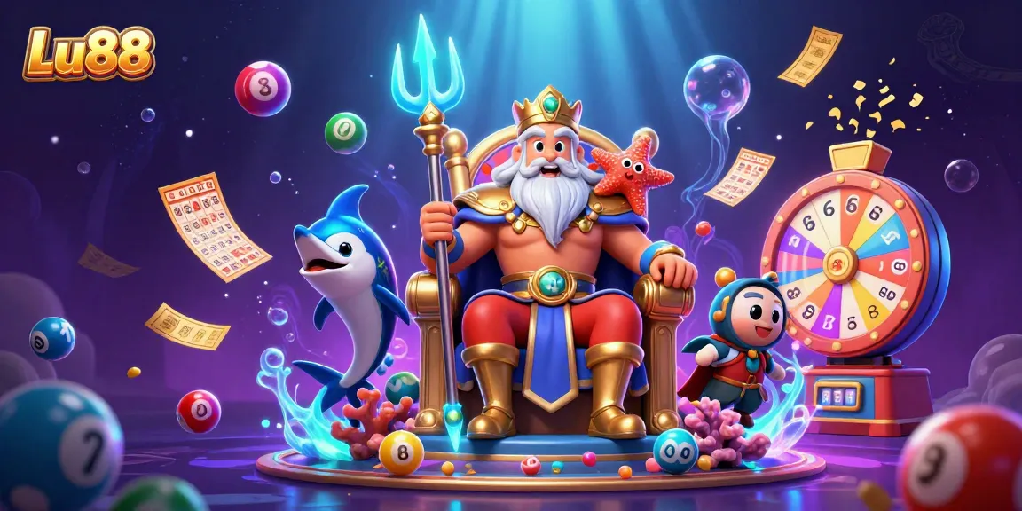 Experience thrilling gaming moments at Lu88 with vibrant lottery elements and dynamic casino character.