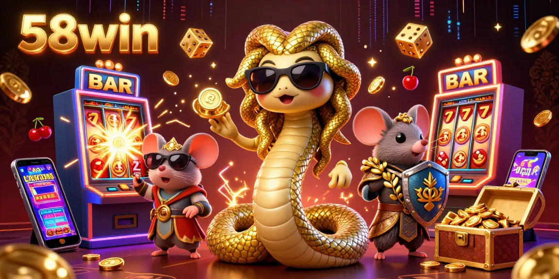 Experience the magic of 58win with a vibrant, interactive casino scene filled with excitement.