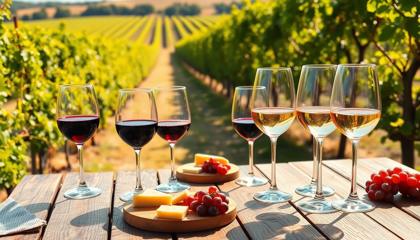 Experience Clarksburg wine tasting with a beautifully arranged table showcasing vibrant wines and scenic vineyard.