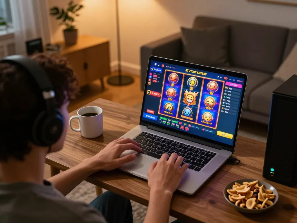 Enjoying a thrilling gaming experience on 77LOC with engaging slot games displayed on a laptop.