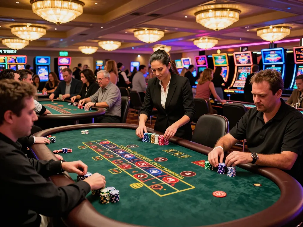 Players engaged at the lively casino tables showcasing rokok 88 as they strategize bets amid excitement.