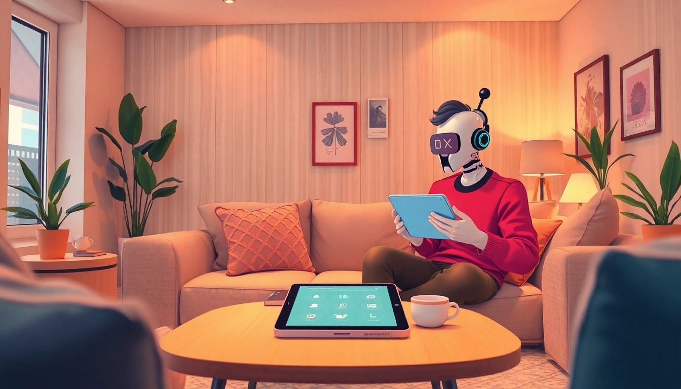 Engaging in a lively sex chat ai experience in a modern living space.