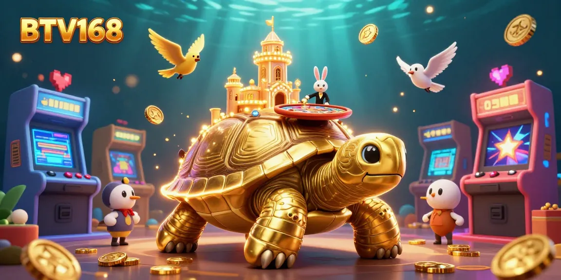 BTV168 launches an exciting gaming adventure featuring a golden tortoise, a rabbit dealer, and vibrant casino elements.