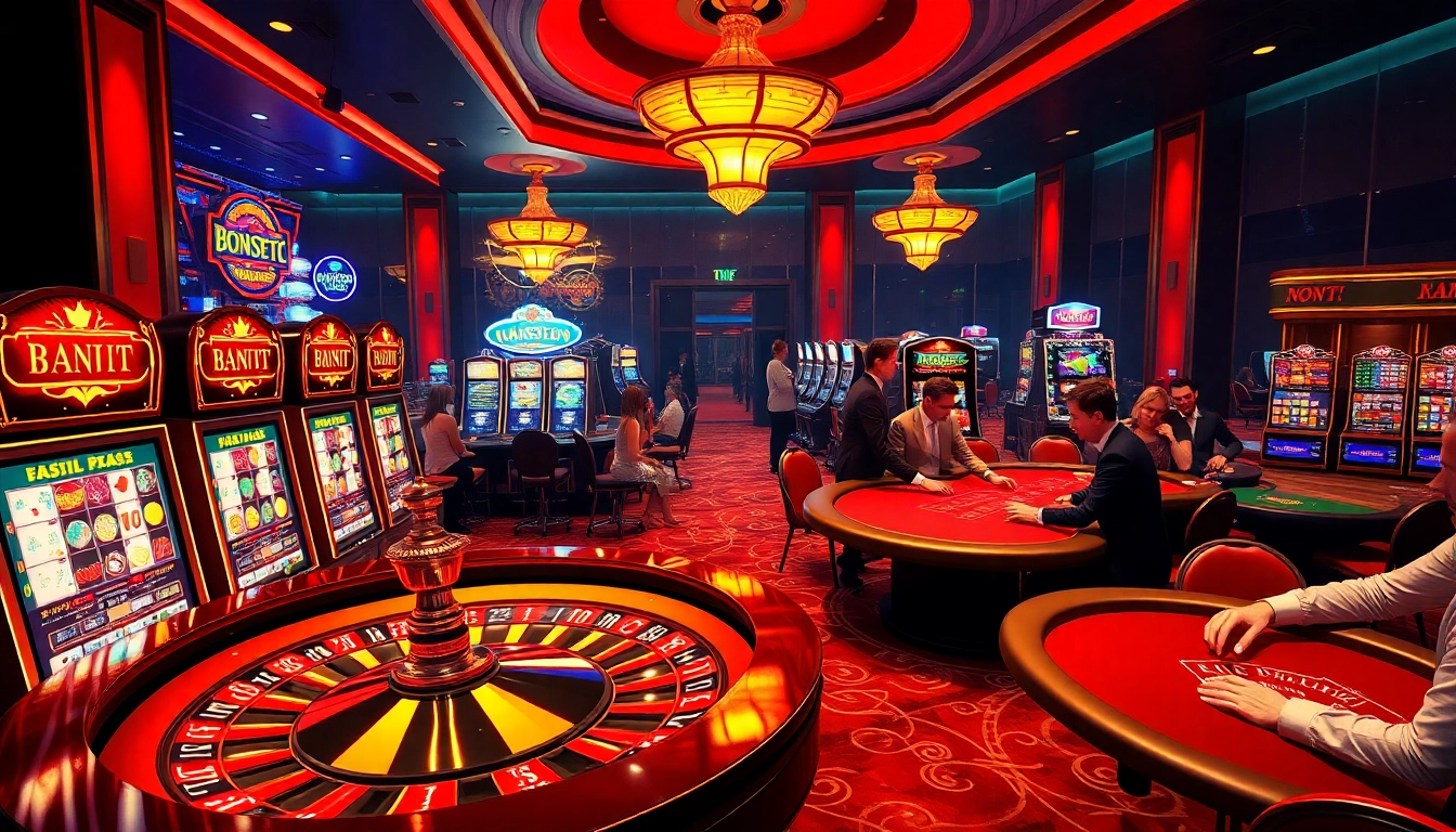 Experience the thrill of idn slot gaming within a vibrant casino atmosphere filled with excited players and lively machines.