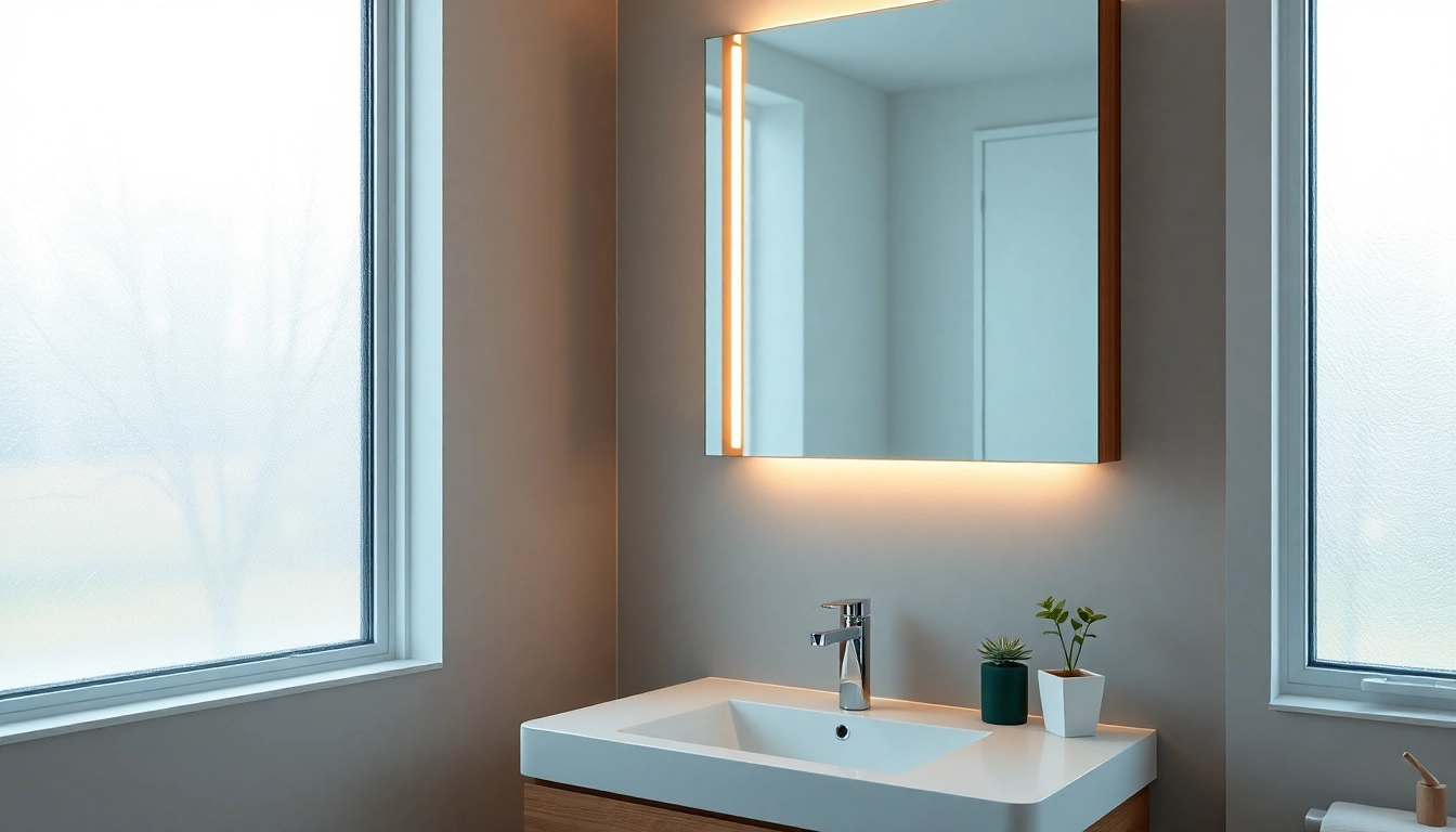 Eleganter spiegelschrank led mit warmem Licht im modernen Badezimmer-Design.