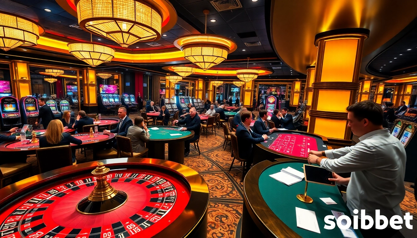 Players enjoying games at a Soibet casino, featuring vibrant tables and exciting atmosphere.