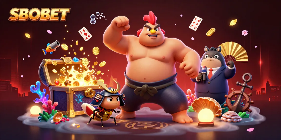 SBOBET players winning big in a vibrant 3D illustration filled with action and dynamic gambling elements