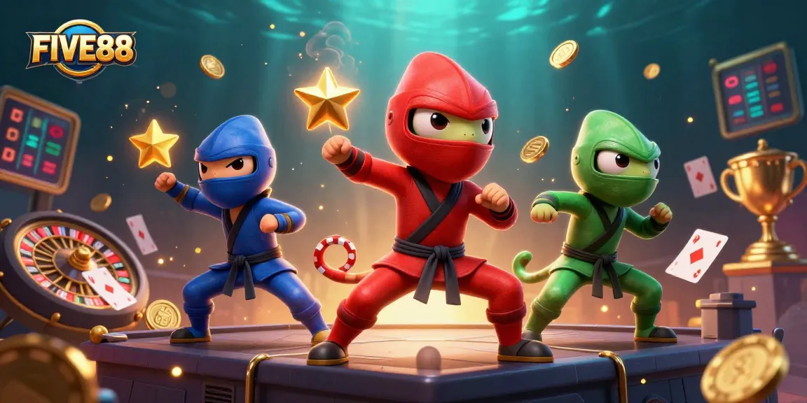 Engage in thrilling gameplay with FIVE88 as colorful chameleon ninjas combine casino action and martial arts.