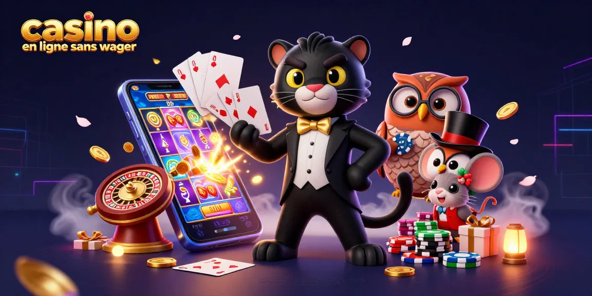 Profitez de jeux de casino en ligne sans wager avec un élégant panthère, un hibou et une souris chanceuse.