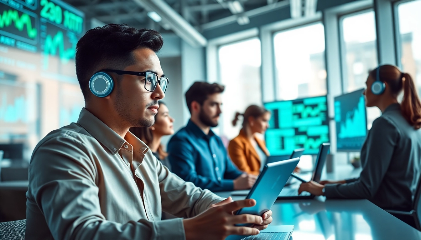 AI Employee collaborating in a high-tech office environment with advanced tools.