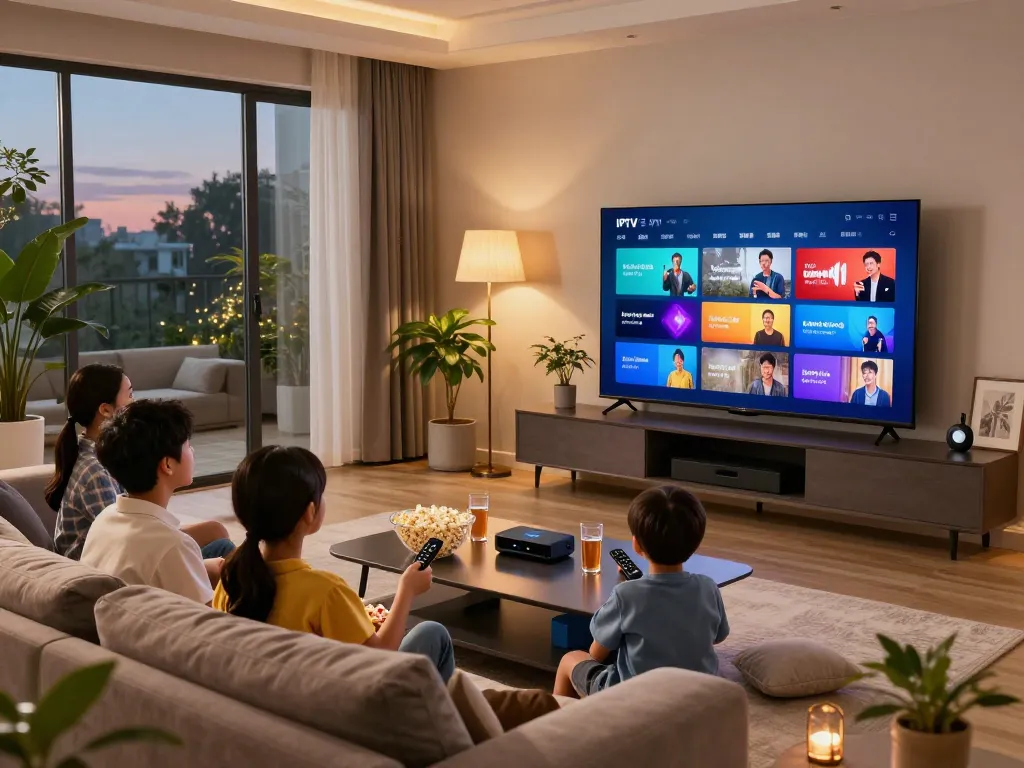 Genieten van een familie filmavond met IPTV kopen op een grote smart TV.