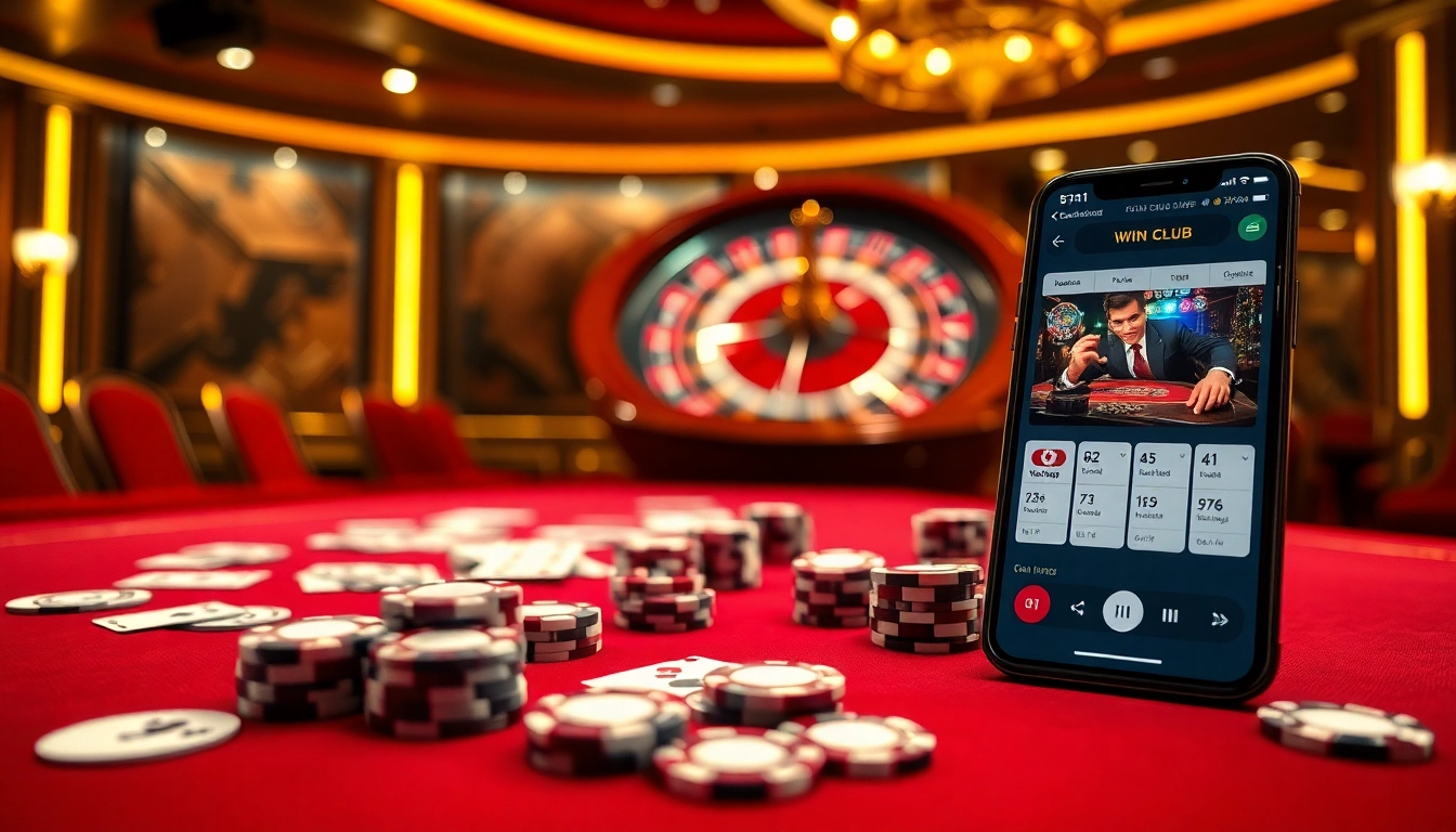 Gambling excitement at iwin club with vibrant poker chips and a spinning roulette wheel.