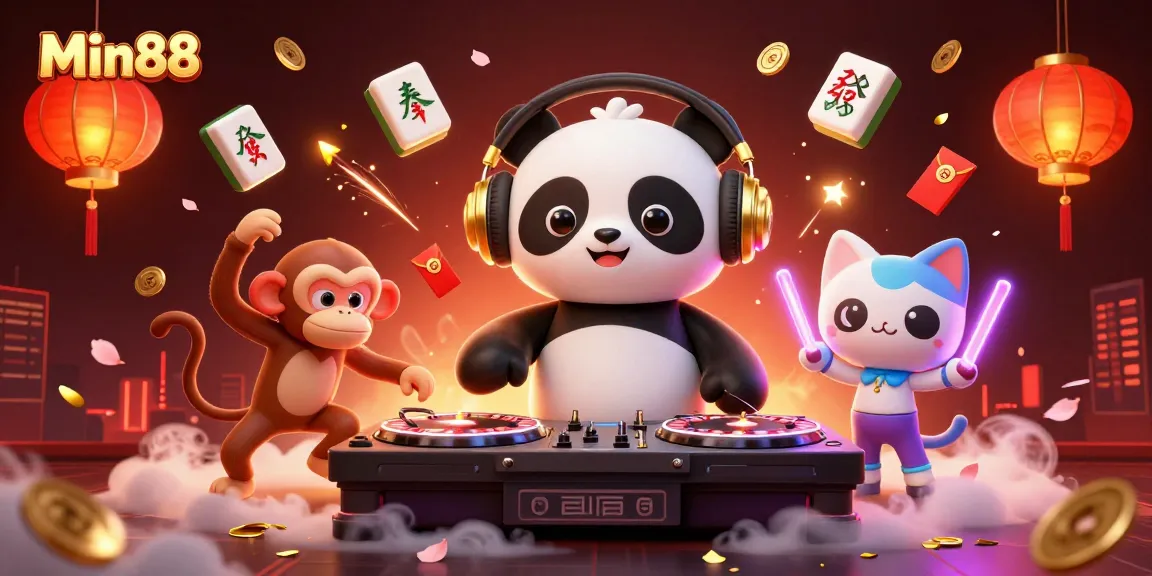 Min88 engages players with vibrant casino-themed scene featuring dynamic characters and festive elements