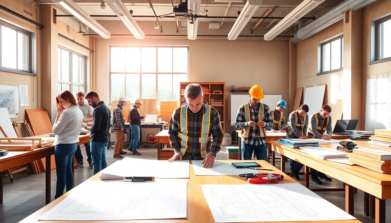 A construction education classroom with engaged students promotes hands-on training and collaboration.