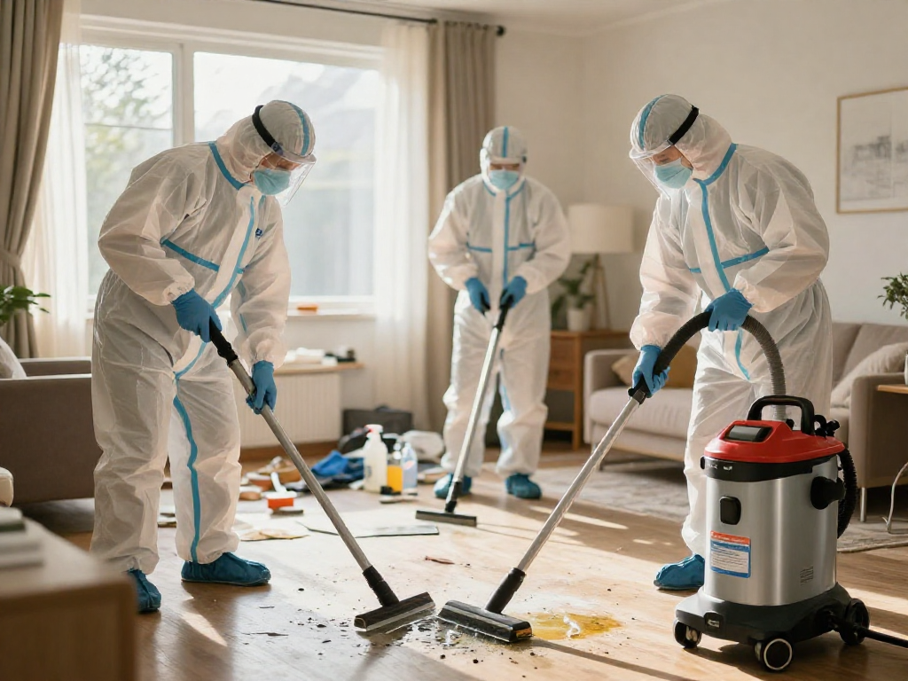 Tatortreiniger in Dortmund bei der professionellen Reinigung eines belasteten Raumes
