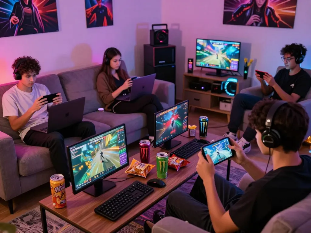 Players enjoying AUTOWIN88 mobile gaming experience in a vibrant setting.