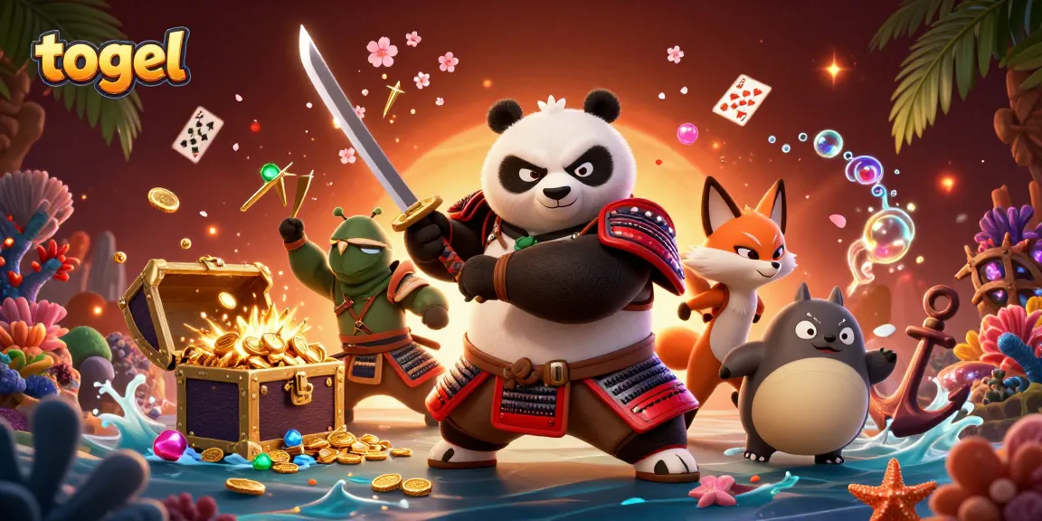 Experience thrilling togel gameplay through a vibrant 3D illustration featuring samurai and fox characters.