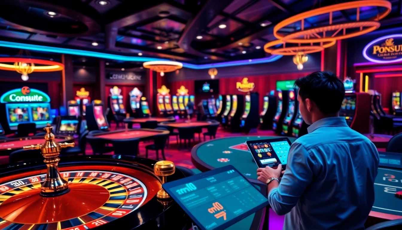 Experience the excitement of 7m gambling with players at casino tables and immersive online screens.