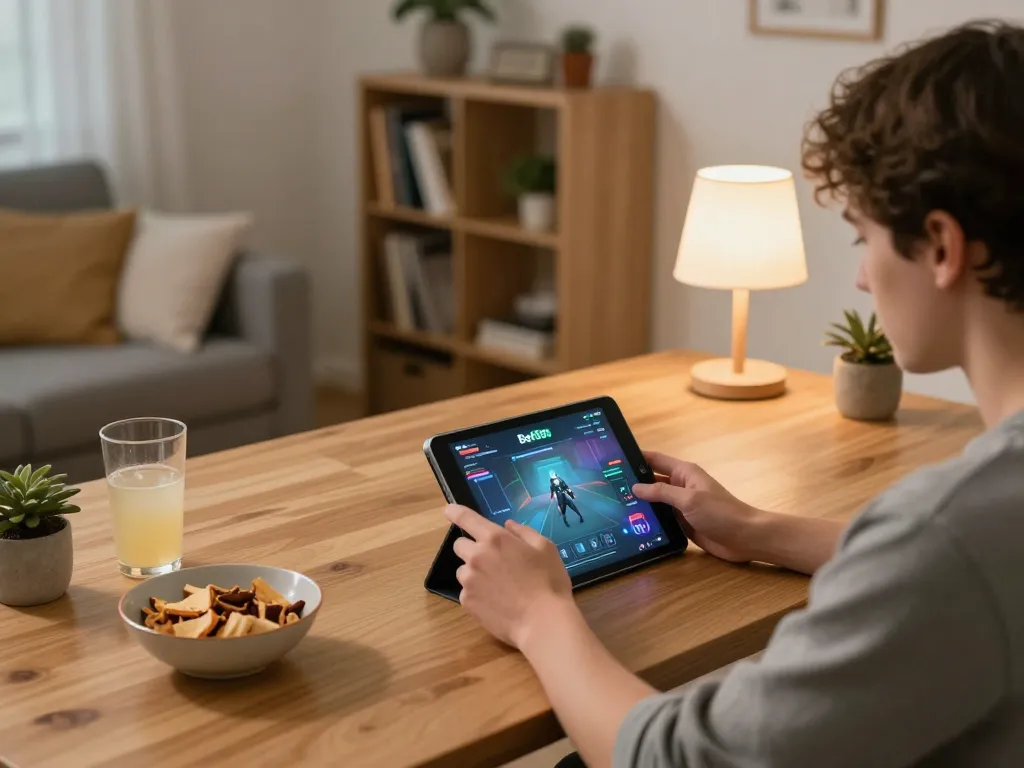 Engaged player enjoying Bet88 gaming on a tablet in a cozy home setting