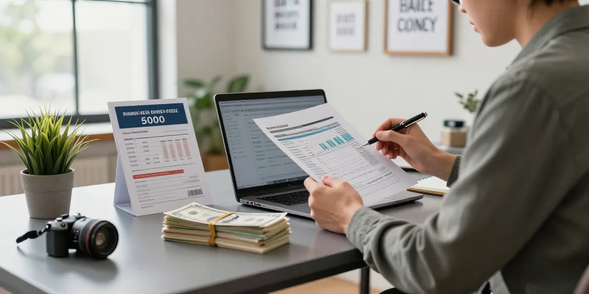 Planning a deposit 5000 for future savings in a modern home office.