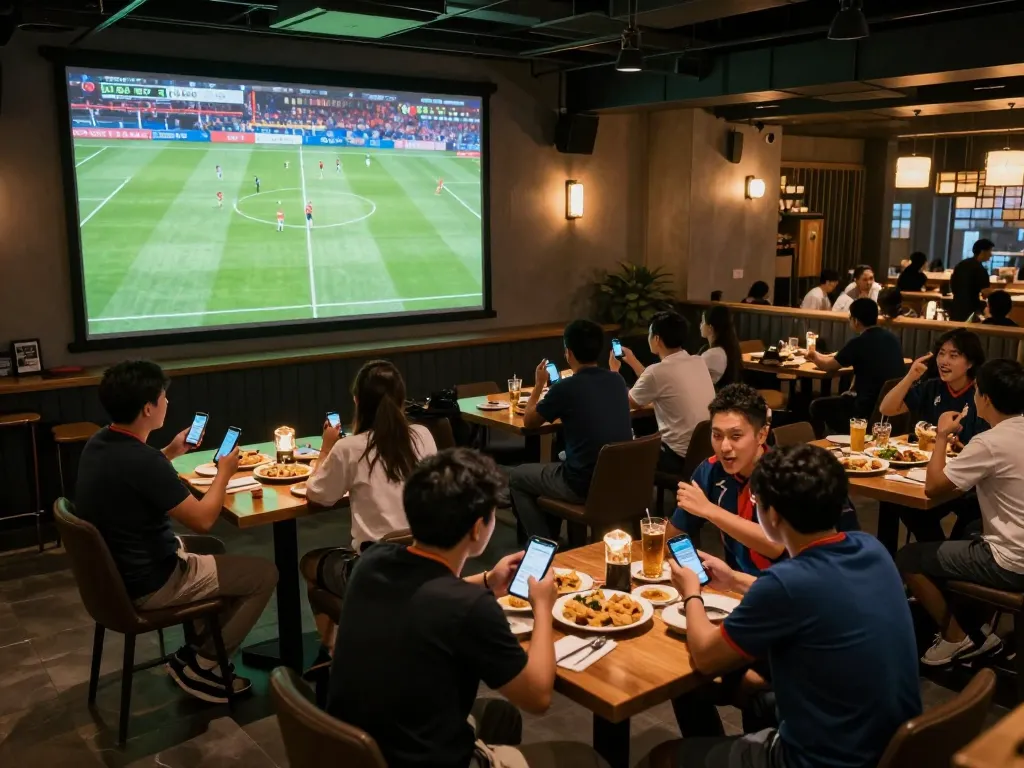 Fans engaging with bóng đá lu live stream in lively sports bar, showcasing excitement and camaraderie