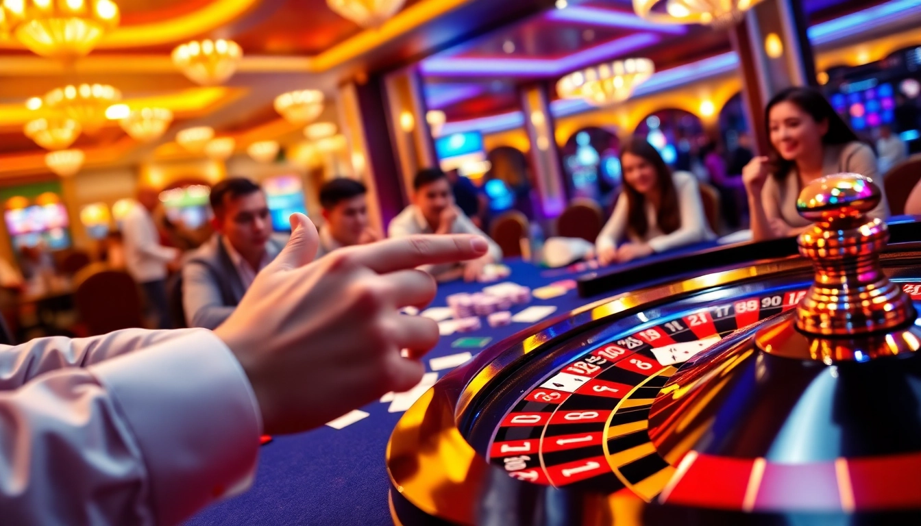 Exciting gameplay at a 68 game bài table featuring vibrant chips and cards in a luxurious casino.