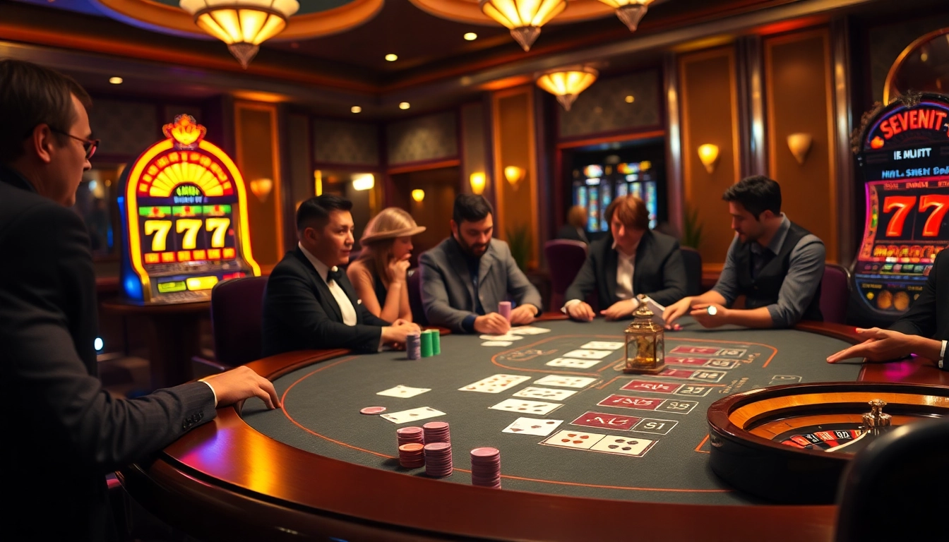 Experience the thrill of seven77 at a luxurious casino table surrounded by engaging players.