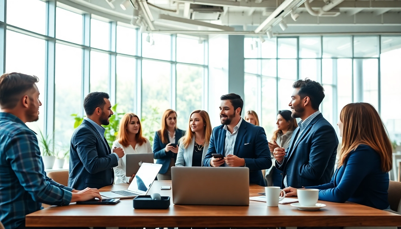 Salespeople engaging with businesses expertly on a platform to connect businesses and salespeople, showcasing collaboration.