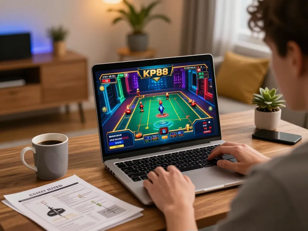 Player enjoying KP88 online casino game, immersed in strategic gameplay at home