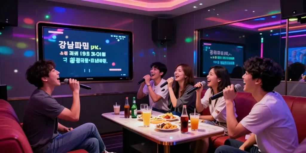 강남도파민에서 즐거운 노래와 대화를 나누는 손님들