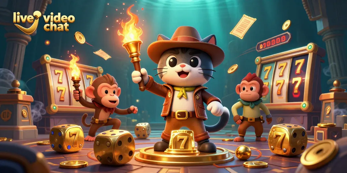 Engage in live video chat adventures with a cat archaeologist uncovering golden casino treasures.