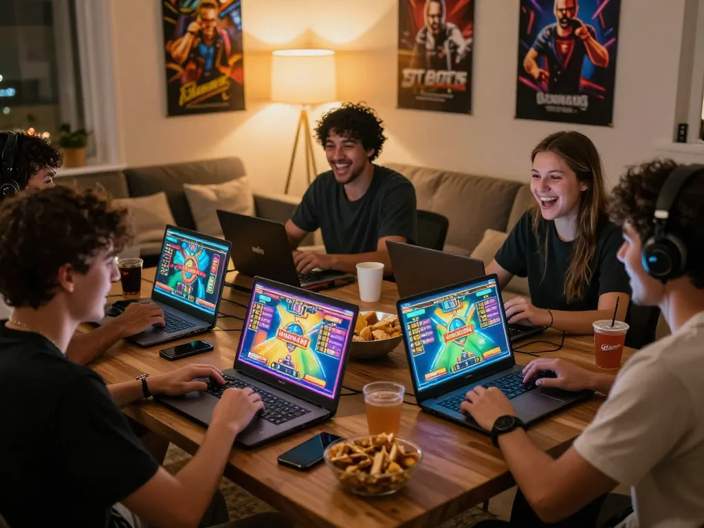 Pemain menikmati slot online laoban188 bersama dalam suasana bermain yang nyaman dengan camilan dan semangat