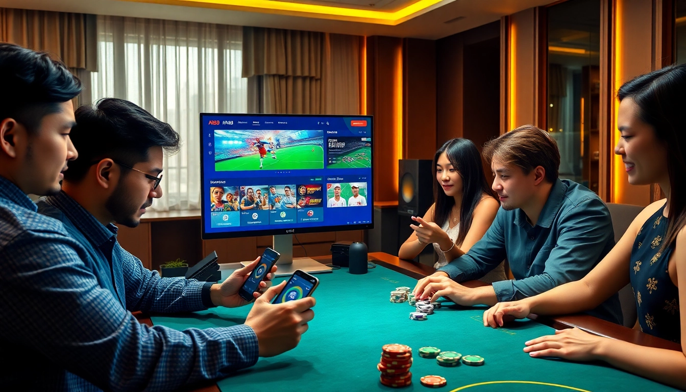 Engaged players experiencing the AF88 online gaming platform with vibrant casino and sports betting options.