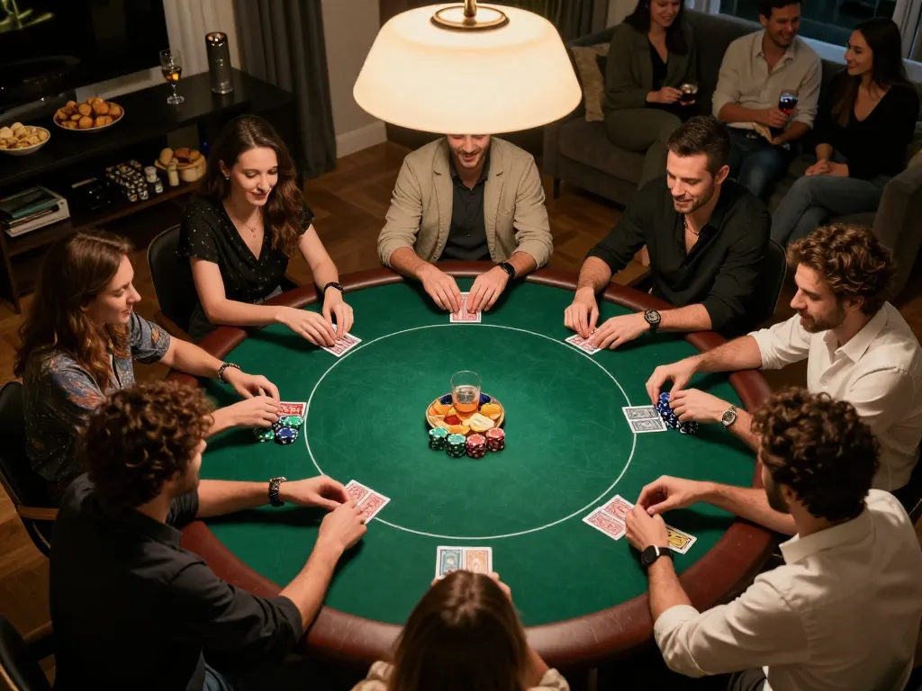 Go8 players engaging in thrilling poker competition at a friendly home night