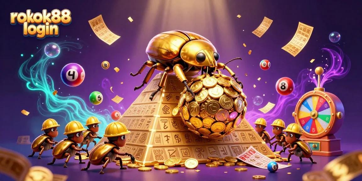Experience excitement with rokok88 login as golden beetles roll coins, capturing lottery thrills!