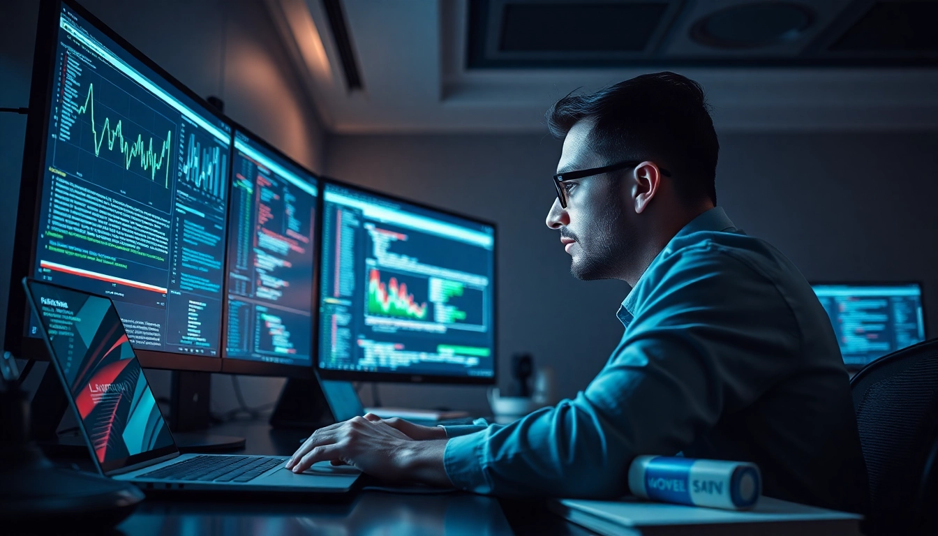 Software engineering workspace with a developer analyzing data