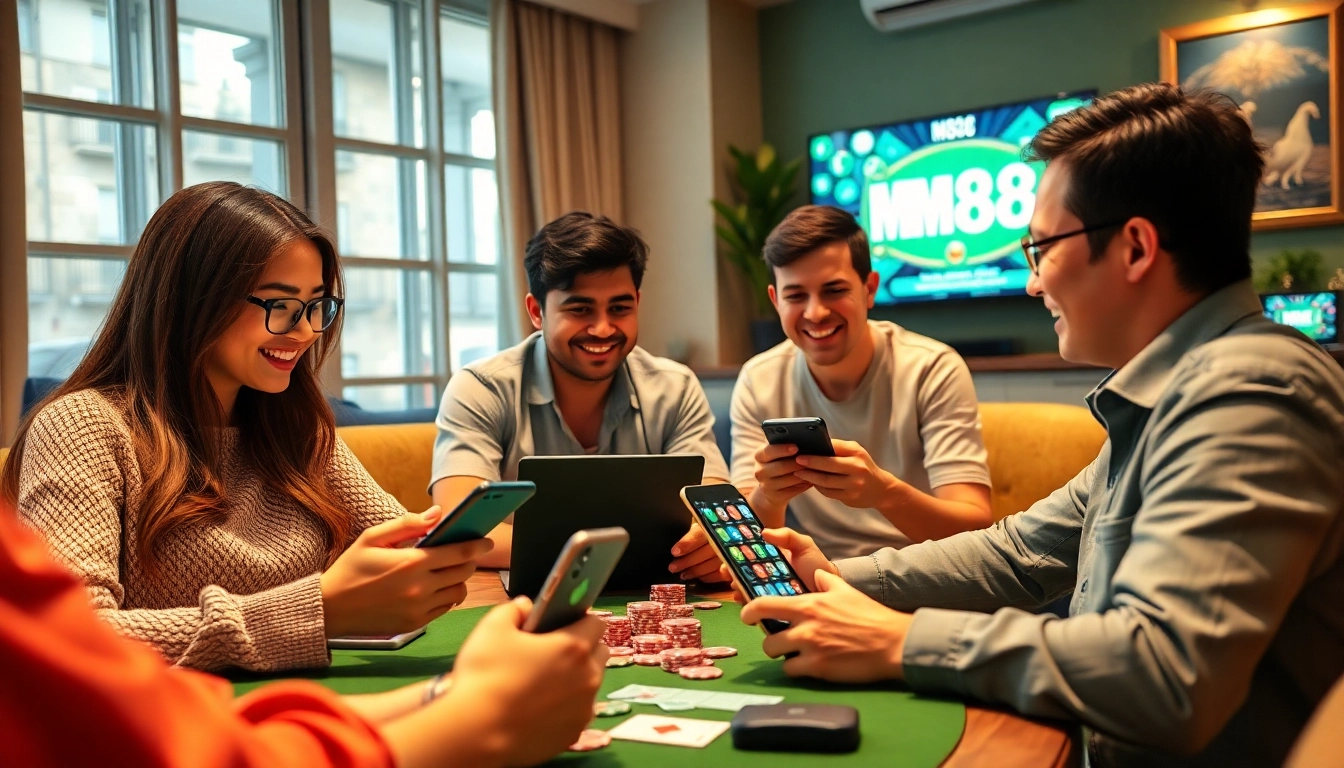 Engaged players experiencing the MM88 online gaming platform across various devices.