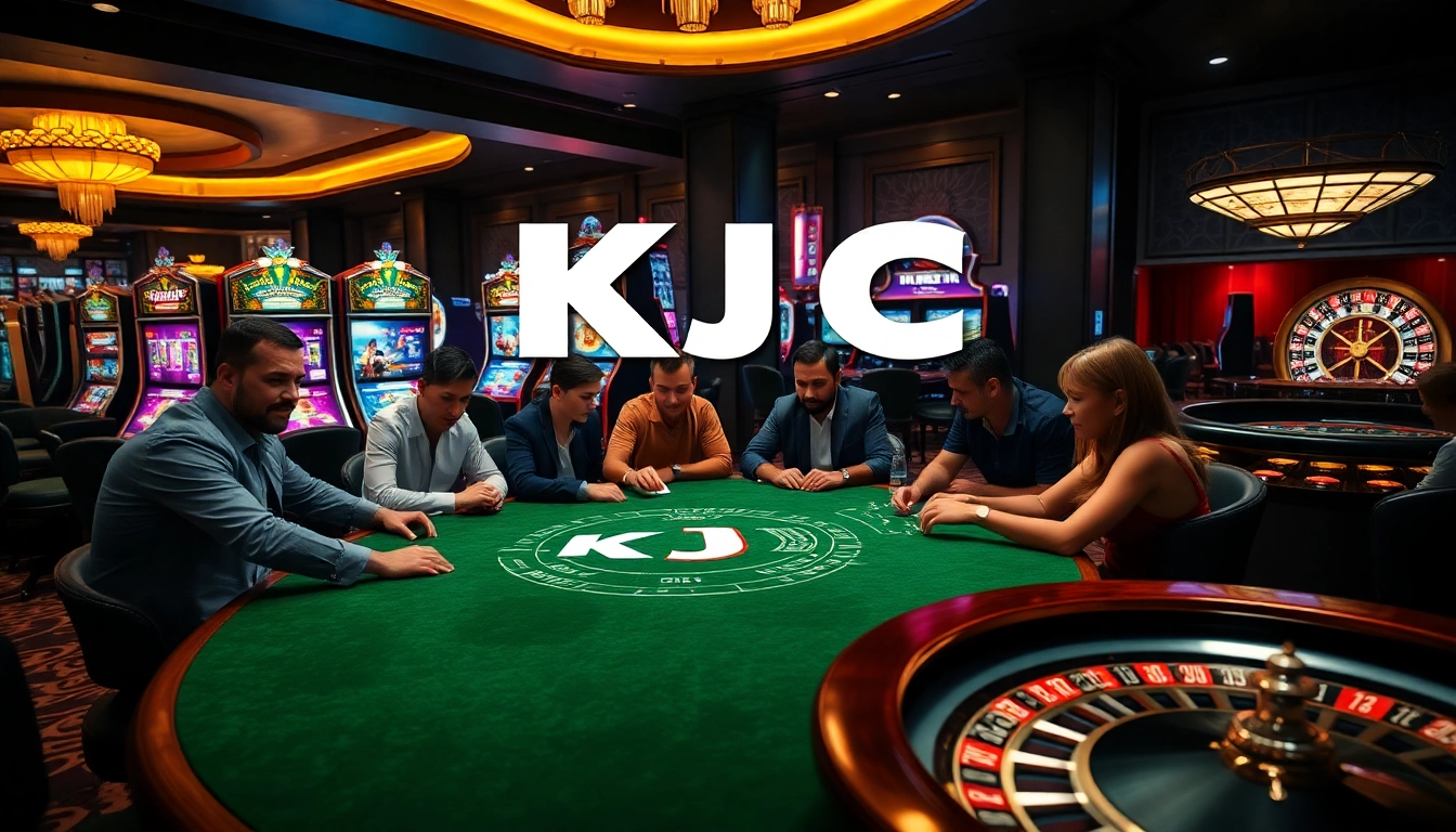 KJC casino scene highlighting exciting poker game and vibrant slot machines
