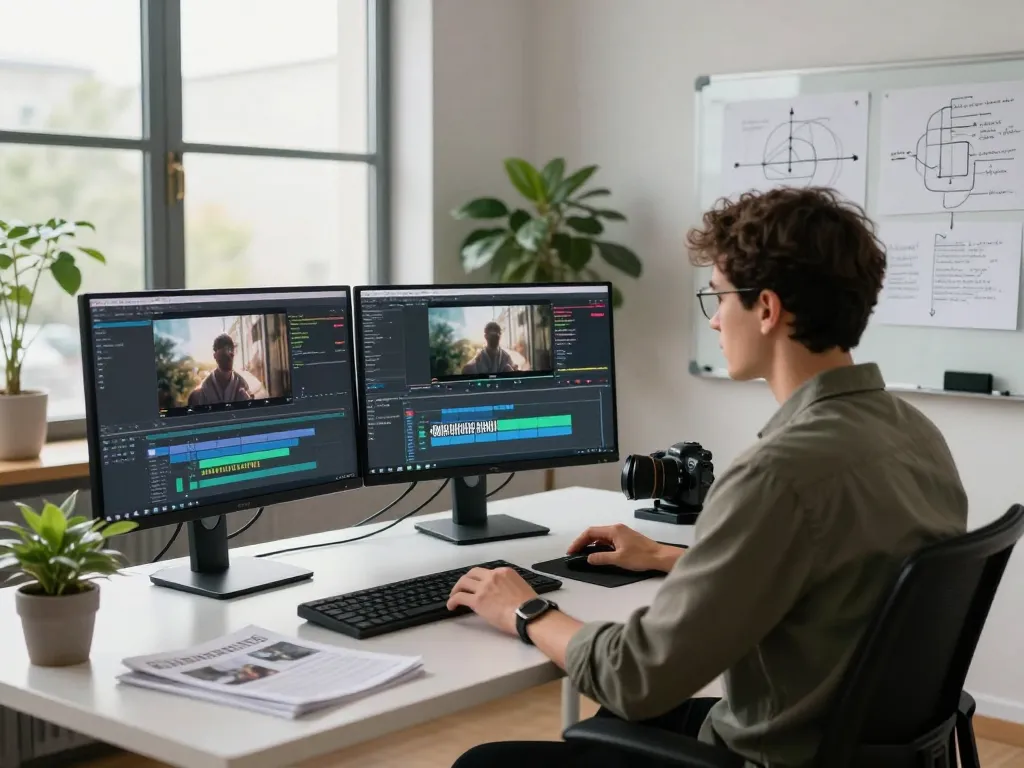 Transform video content into detailed prompts using advanced video to prompt AI technology in a modern workspace.
