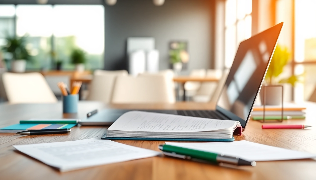 Engaging scene of Proposal Writing and Management tools on a modern desk.