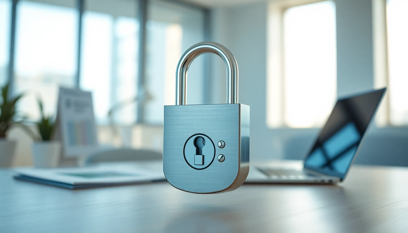 Locksta präsentiert ein hochwertiges Schloss in einer modernen Büroumgebung, das Sicherheit und Professionalität symbolisiert.