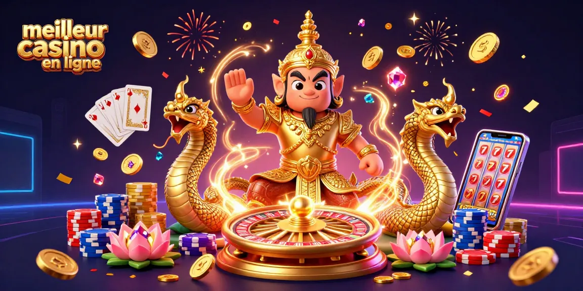 Vivez l'expérience du meilleur casino en ligne avec des gardiens et des jetons colorés dans une scène festive.