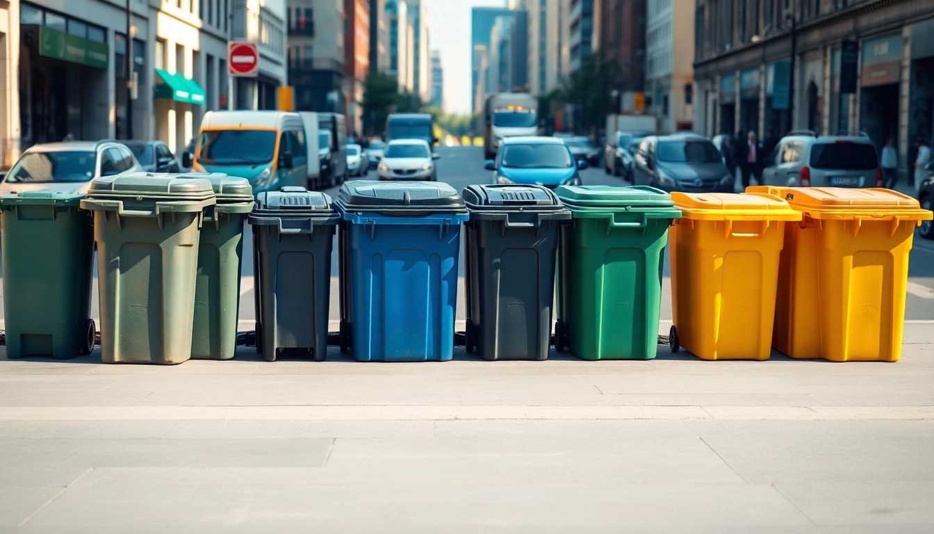 Efficient disposal bins rental service showcasing various bin sizes for easy waste management.