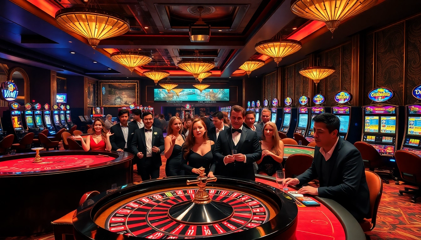 Engage with Truyên ma kinh dị during a thrilling night at the casino with vibrant lights and excited gamblers.