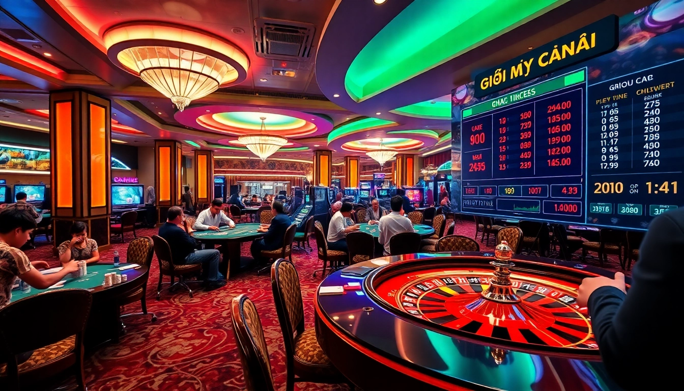Exploring giải mã nhà cái in a vibrant casino atmosphere filled with live gaming tables and excitement.
