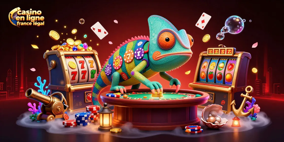 Plongez dans l'univers du casino en ligne France légal avec une illustration immersive d'un propriétaire chameleon dynamique.