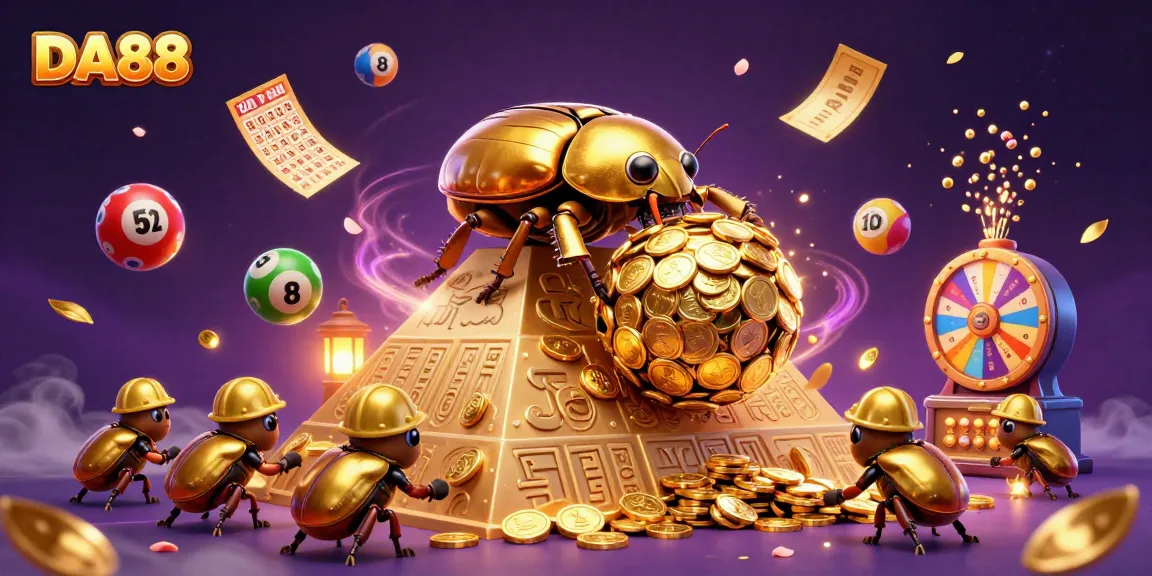 Experience thrilling gameplay with DA88 as the golden dung beetle rolls jackpot coins!